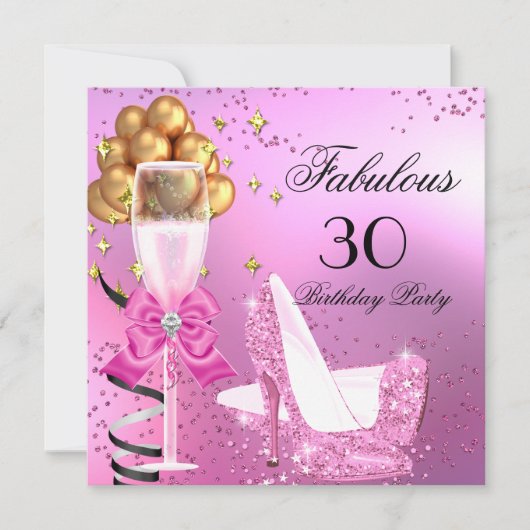 素晴らしいきらめくライトピンクハイヒール誕生日 招待状 (正面)