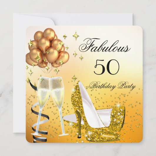 素晴らしいきらめく金ゴールドハイヒール誕生日パーティー 招待状 (正面)