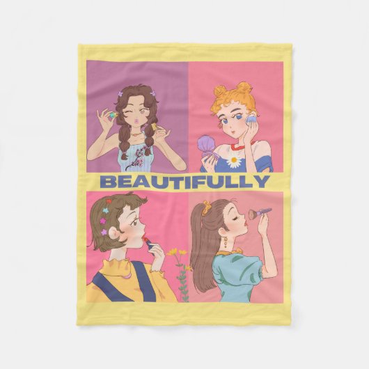 素晴らしいアニメ，女の子，化粧 フリースブランケット (正面)