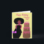 素晴らしいアフリカ系アメリカレディーピンク誕生日 カード<br><div class="desc">この美しいハッピーバースデーカードを家族、友人、または同僚に送信する。このアカッコいいフリカ系アメリカ人デザインは、アフリカ系アメリカ人の女性が黒い夕べドレスを着ている。</div>