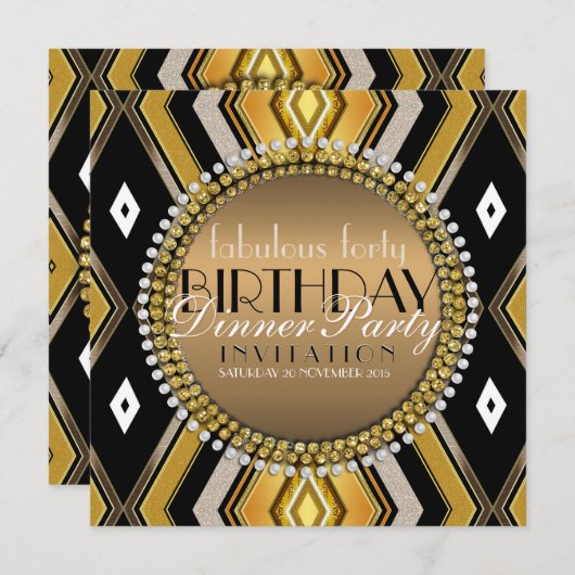 素晴らしいアールデコ誕生日ディナーパーティの招待状 招待状 (正面/裏面)