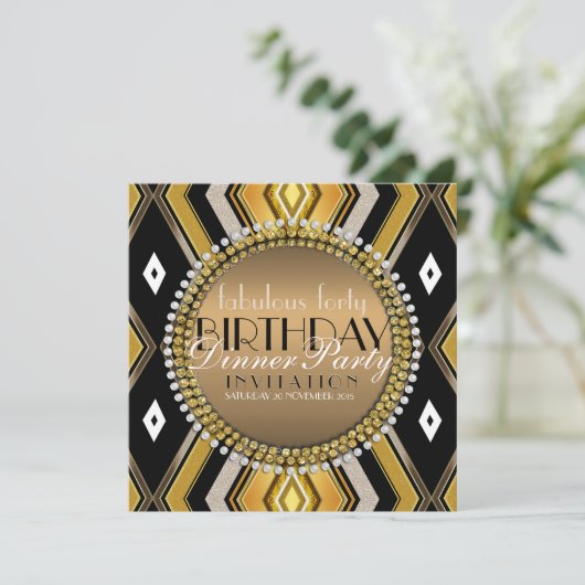 素晴らしいアールデコ誕生日ディナーパーティの招待状 招待状 (スタンド正面)