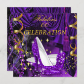 素晴らしいウィメンズパープル金ゴールドヒール誕生日 招待状 (正面/裏面)