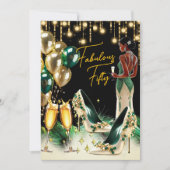 素晴らしいエスニック誕生日エメラルドグリーン金ゴールドクリーム 招待状 (正面)