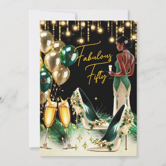 素晴らしいエスニック誕生日エメラルドグリーン金ゴールドクリーム 招待状 (正面)