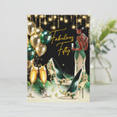 素晴らしいエスニック誕生日エメラルドグリーン金ゴールドクリーム 招待状 (スタンド正面)