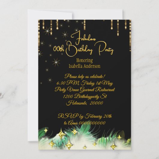 素晴らしいエスニック誕生日エメラルドグリーン金ゴールドクリーム 招待状 (裏面)