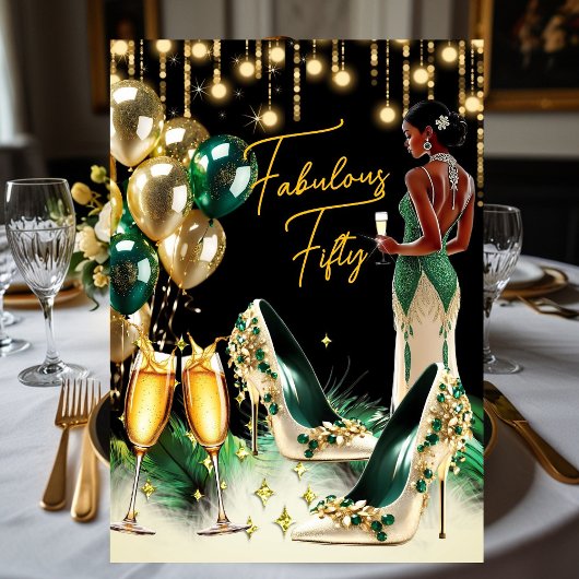 素晴らしいエスニック誕生日エメラルドグリーン金ゴールドクリーム 招待状