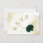 素晴らしいエメラルドアイボリー金ゴールド花の食事の選択 出欠カード (裏面)