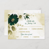 素晴らしいエメラルドアイボリー金ゴールド花の食事の選択 出欠カード (正面/裏面)