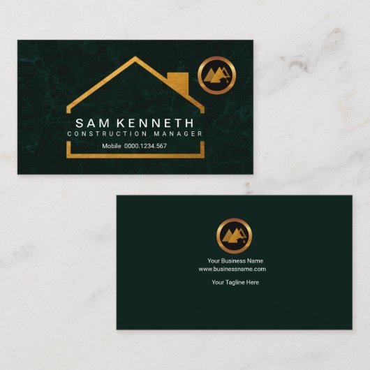 素晴らしいエメラルドグリーンのグランジな金ゴールドの家の建築業者 名刺 (正面/裏面)