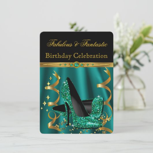 素晴らしいエメラルドグリーン金ゴールドハイトバースデーパーティー 招待状 (スタンド正面)