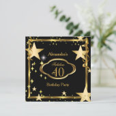 素晴らしいエレガントブラック金ゴールドスターズバースデーパーティー 招待状 (スタンド正面)