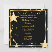 素晴らしいエレガントブラック金ゴールドスターズバースデーパーティー 招待状 (裏面)