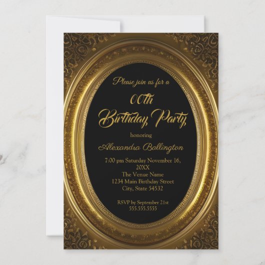 素晴らしいエレガント写真の誕生日パーティオールド金ゴールド 招待状 (裏面)