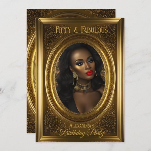 素晴らしいエレガント写真の誕生日パーティオールド金ゴールド 招待状 (正面/裏面)