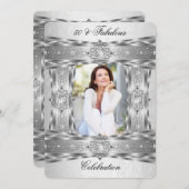 素晴らしいエレガント50ダイヤモンドジェムシルバーホワイト写真 招待状 (正面/裏面)