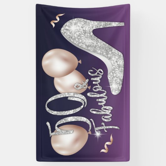 素晴らしいエレガント50パープルガール50誕生日 横断幕 (縦)