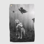 素晴らしいオオカミの白黒の葉私たち一人 ゴルフタオル (正面)