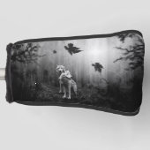 素晴らしいオオカミの白黒の葉私たち一人 ゴルフヘッドカバー (正面)