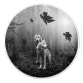 素晴らしいオオカミの白黒の葉私たち一人 セラミックノブ (正面)