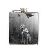 素晴らしいオオカミの白黒の葉私たち一人 フラスク (正面)