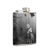 素晴らしいオオカミの白黒の葉私たち一人 フラスク (右)