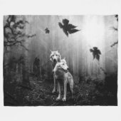 素晴らしいオオカミの白黒の葉私たち一人 フリースブランケット (正面(横))