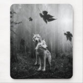 素晴らしいオオカミの白黒の葉私たち一人 マウスパッド (正面)