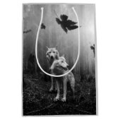 素晴らしいオオカミの白黒の葉私たち一人 ミディアムペーパーバッグ (正面)