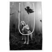 素晴らしいオオカミの白黒の葉私たち一人 ミディアムペーパーバッグ (裏面)