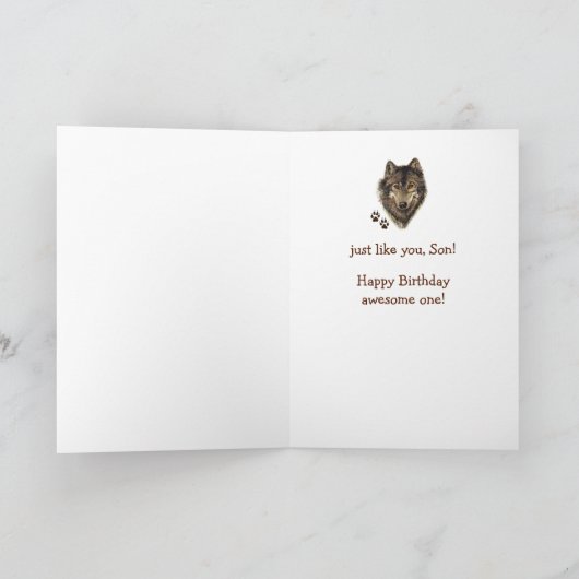 素晴らしいオオカミの野性生物の動物の息子の誕生日 カード (内部)