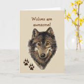 素晴らしいオオカミの野性生物の動物の息子の誕生日 カード (黄色い花)