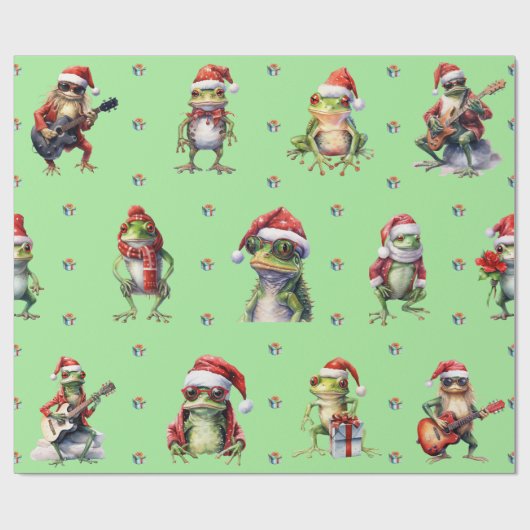 素晴らしいカエルのロックバンドクリスマスホリデーオングリーン ラッピングペーパー (フラット)