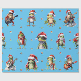 素晴らしいカエルのロックバンドクリスマスホリデーオンブルー ラッピングペーパー