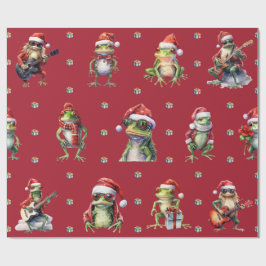 素晴らしいカエルのロックバンドクリスマスホリデーオンレッド ラッピングペーパー