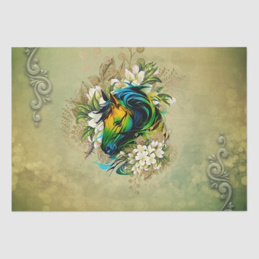 素晴らしいカラフルの花の馬 薄葉紙 (正面)