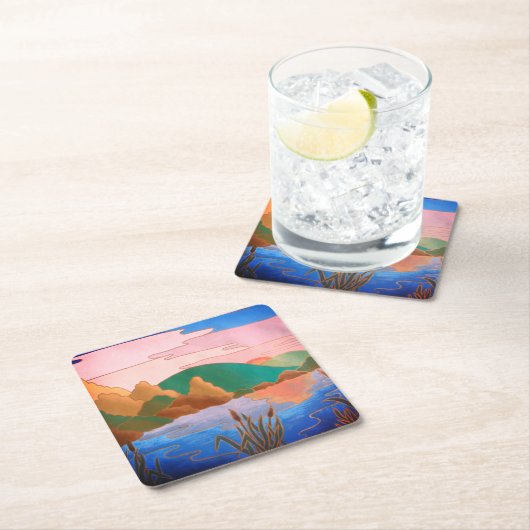 素晴らしいカラフル同時代抽象芸術景観 スクエアペーパーコースター (インサイチュ)