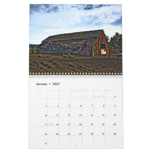 素晴らしいカリフォルニア カレンダー (1月 2027)