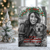 素晴らしいガーランドリースカスタムフォトクリスマス シーズンカード