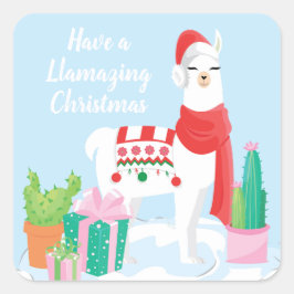 素晴らしいクリスマスを過ごす | Santa Llama スクエアシール