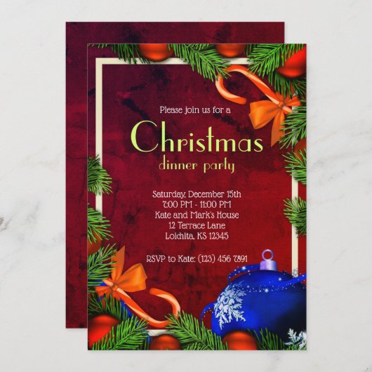 素晴らしいクリスマスディナーパーティー 招待状 (正面/裏面)