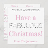 素晴らしいクリスマスピンクの白いタイポグラフィを持つ シーズンカード (正面/裏面)