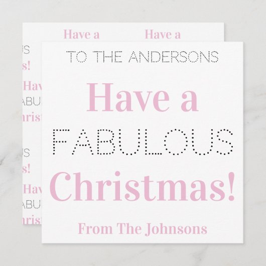 素晴らしいクリスマスピンクの白いタイポグラフィを持つ シーズンカード (正面/裏面)