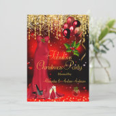 素晴らしいクリスマスホリデーパーティーレッドグリッターゴールド 招待状 (スタンド正面)