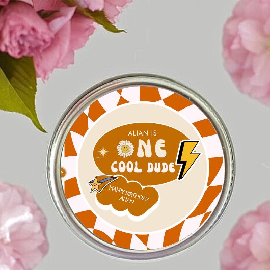 素晴らしいクールド | ボーイズレトロ市松模様に誕生日 ラウンドシール