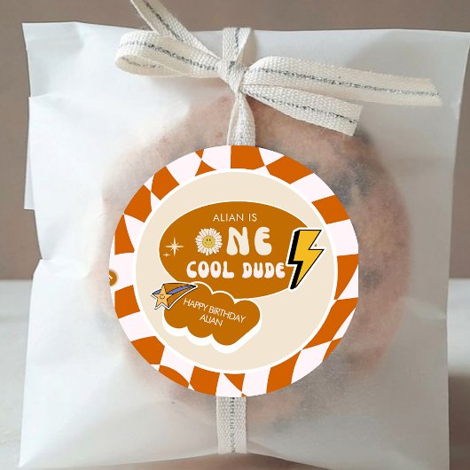 素晴らしいクールド | ボーイズレトロ市松模様に誕生日 ラウンドシール