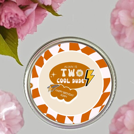 素晴らしいクールド | ボーイズレトロ市松模様に誕生日 ラウンドシール