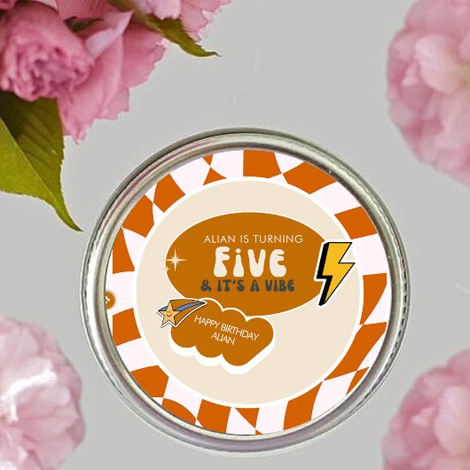 素晴らしいクールド | ボーイズ市松模様にレトロ5誕生日 ラウンドシール