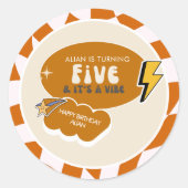 素晴らしいクールド | ボーイズ市松模様にレトロ5誕生日 ラウンドシール (正面)